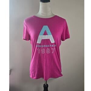Aeropostale 1987 Graphic Tee Pink Magenta Classic Crew Size L